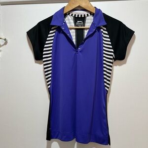 Slazenger Golf Purple Black and White Polo Ladies Size S Button Up EUC